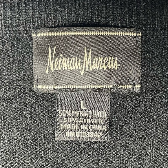Neiman Marcus Wool Blend Argyle Sweater Men’s Size Large Black Blue Gray - Picture 7 of 9